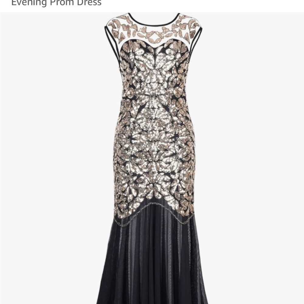 Gold and Black Sequin Embellished Prom Gown